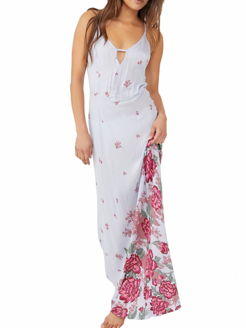 Free People Intimately Get To You Hydrangea Combo Sleeveless Slip Maxi Dress Sm